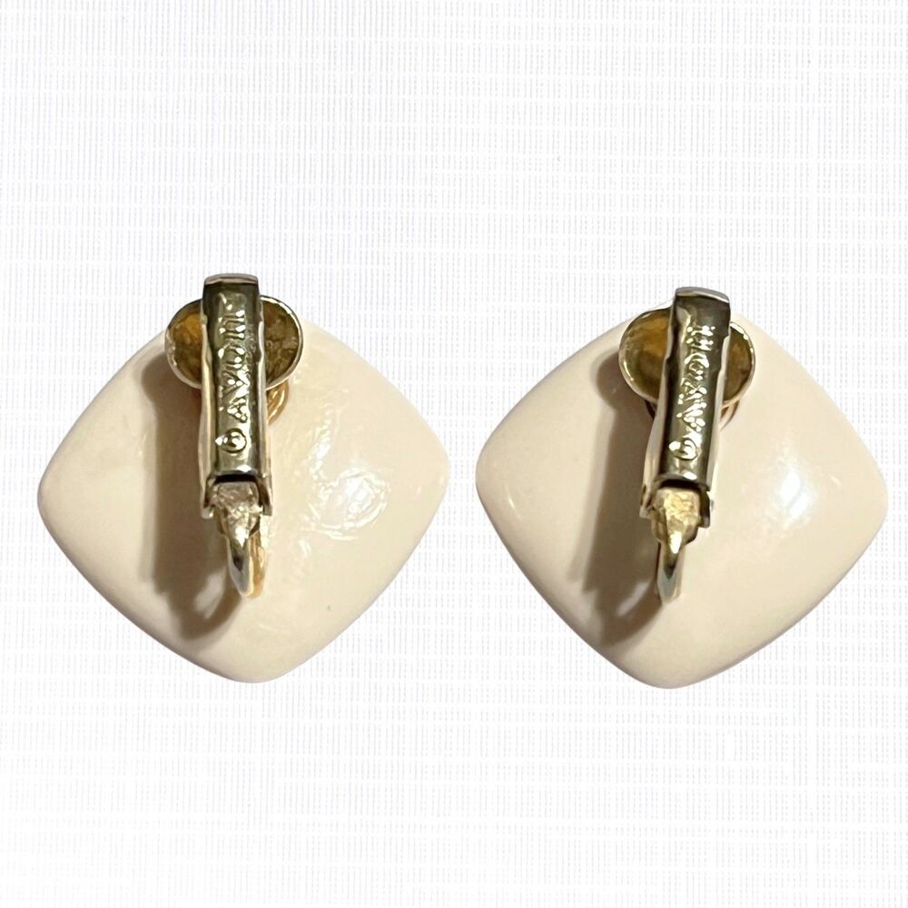 VTG Avon Summer Sands Necklace Clip-On Earrings Set Ribbed Beige Acrylic Mod - Picture 5 of 8